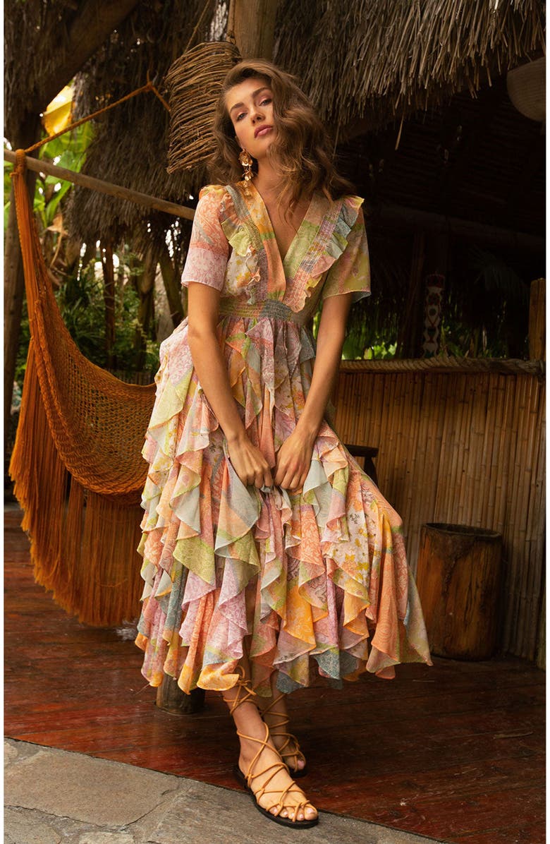 Hale Bob Aspen Ruffle Chiffon Dress, Main, color, 