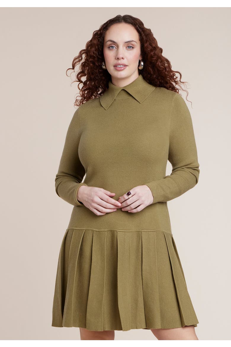 Collared Pleated Sweater Mini Dress, Alternate, color, AVOCADOS