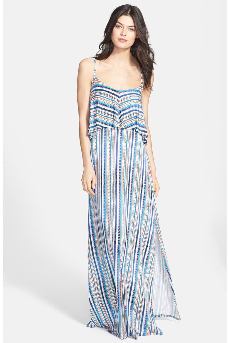 'Bondi' Stripe Layered Maxi Dress, Main, color, AZURE