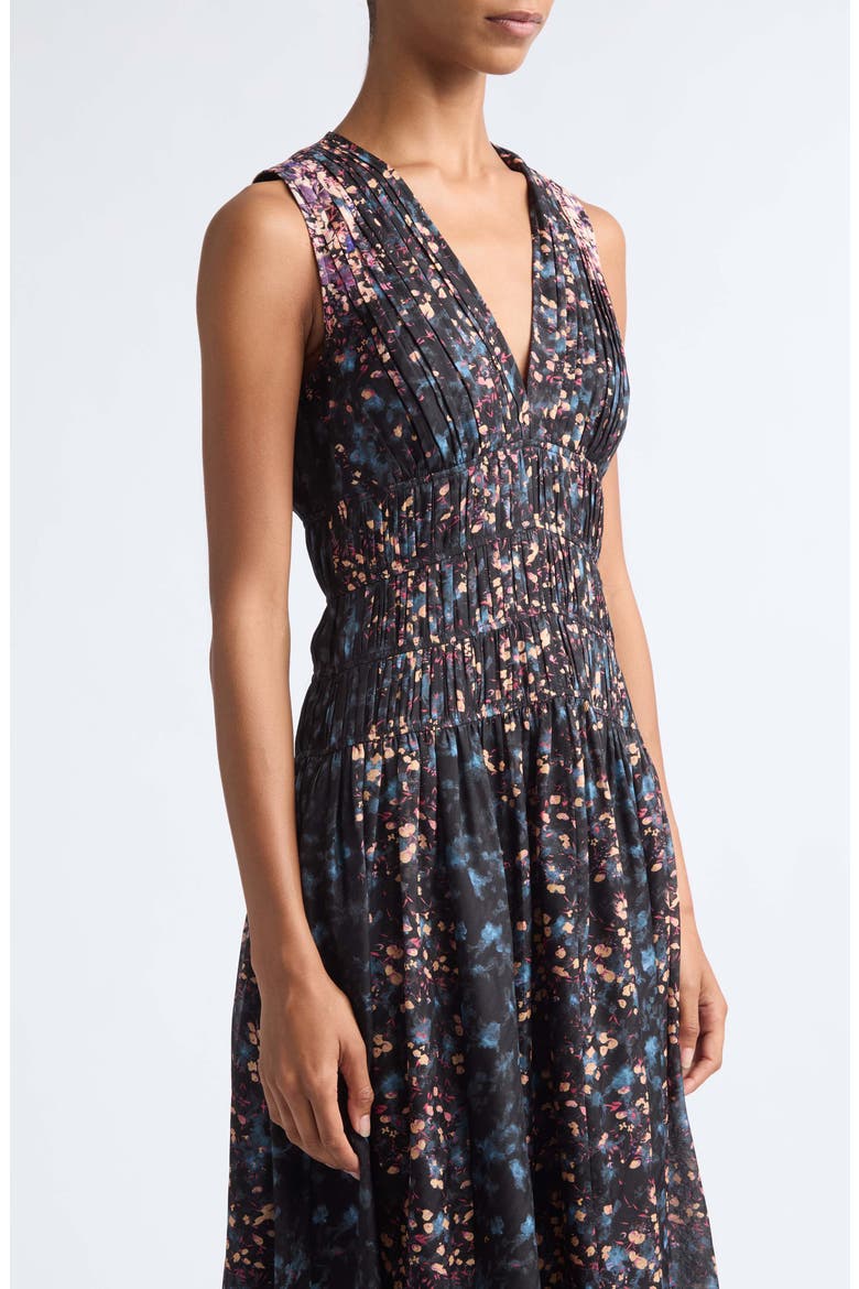 Sylvie Floral Sleeveless Silk Dress, Alternate, color, ECLIPSE