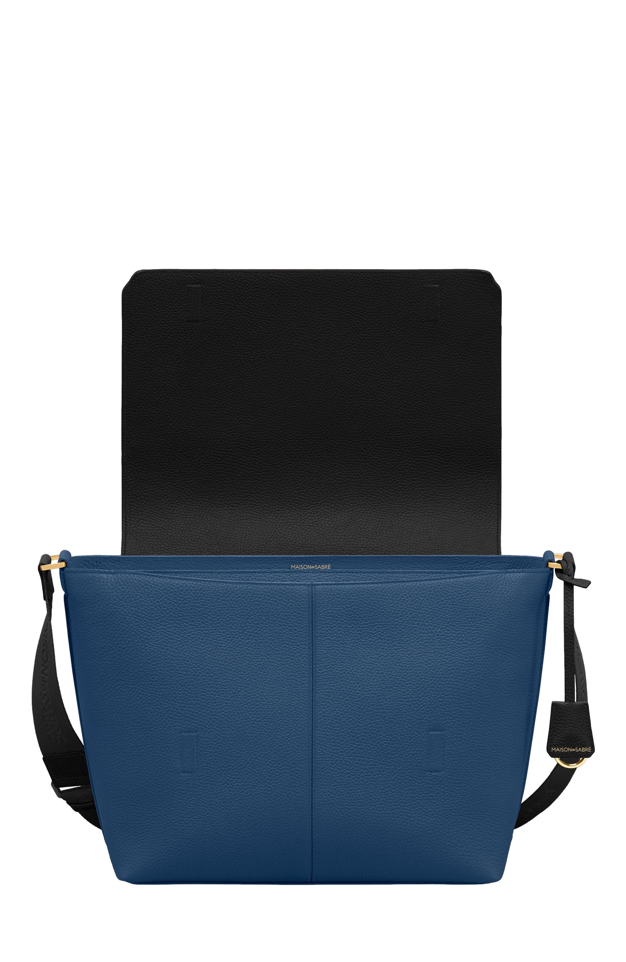 MAISON de SABRÉ Leather Flaire Messenger Bag, Alternate, color, Pacific Caviar