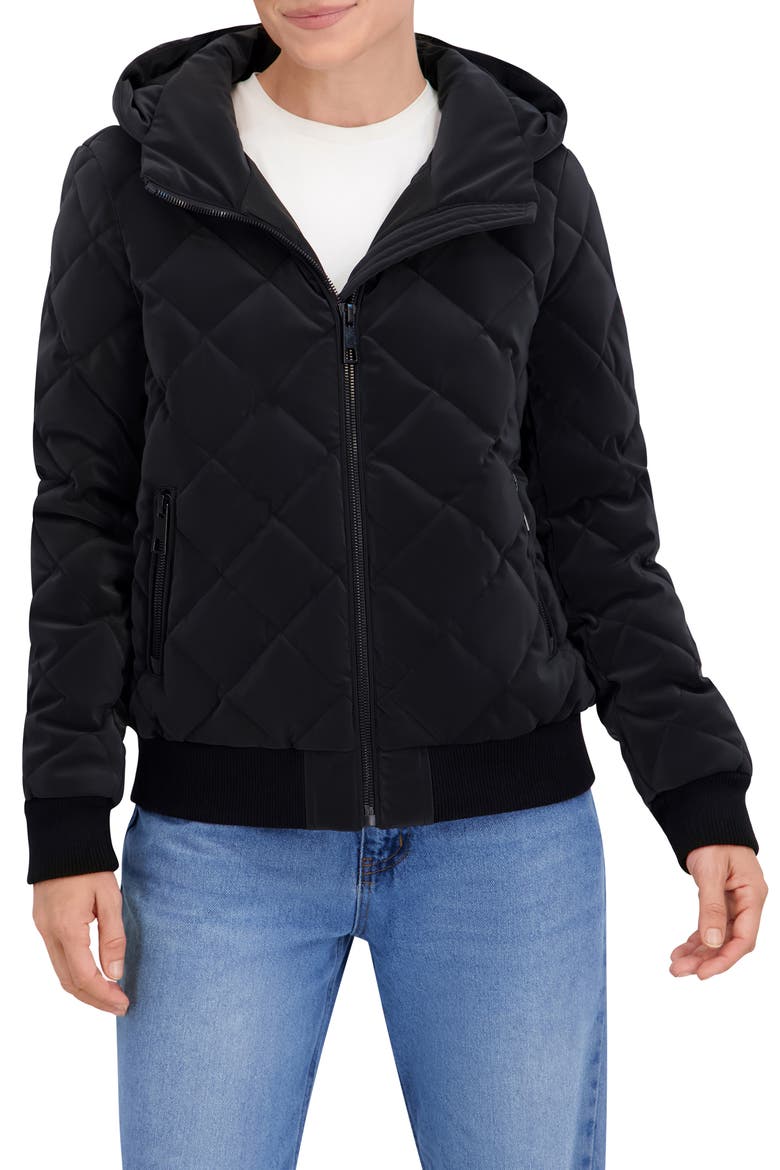 Carbon Stadium Hooded Puffer Jacket, Alternate, color, BLACK