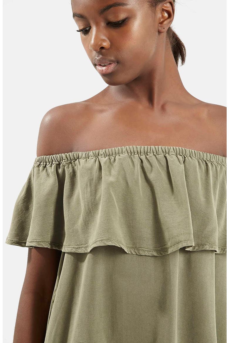 Ruffled Off the Shoulder Dress, Alternate, color, OLIVE