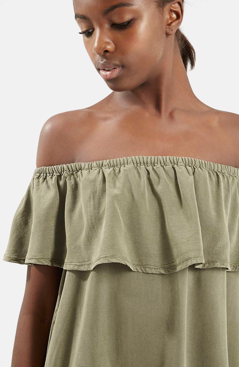 Topshop Ruffled Off the Shoulder Dress, Alternate, color,