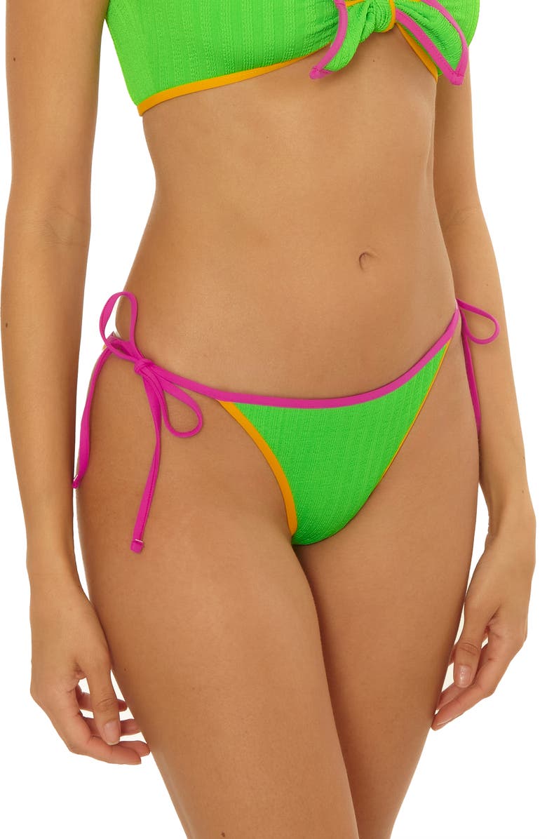 Becca Crinkle Crush Reversible Side Tie Bikini Bottoms, Alternate, color, Meadow