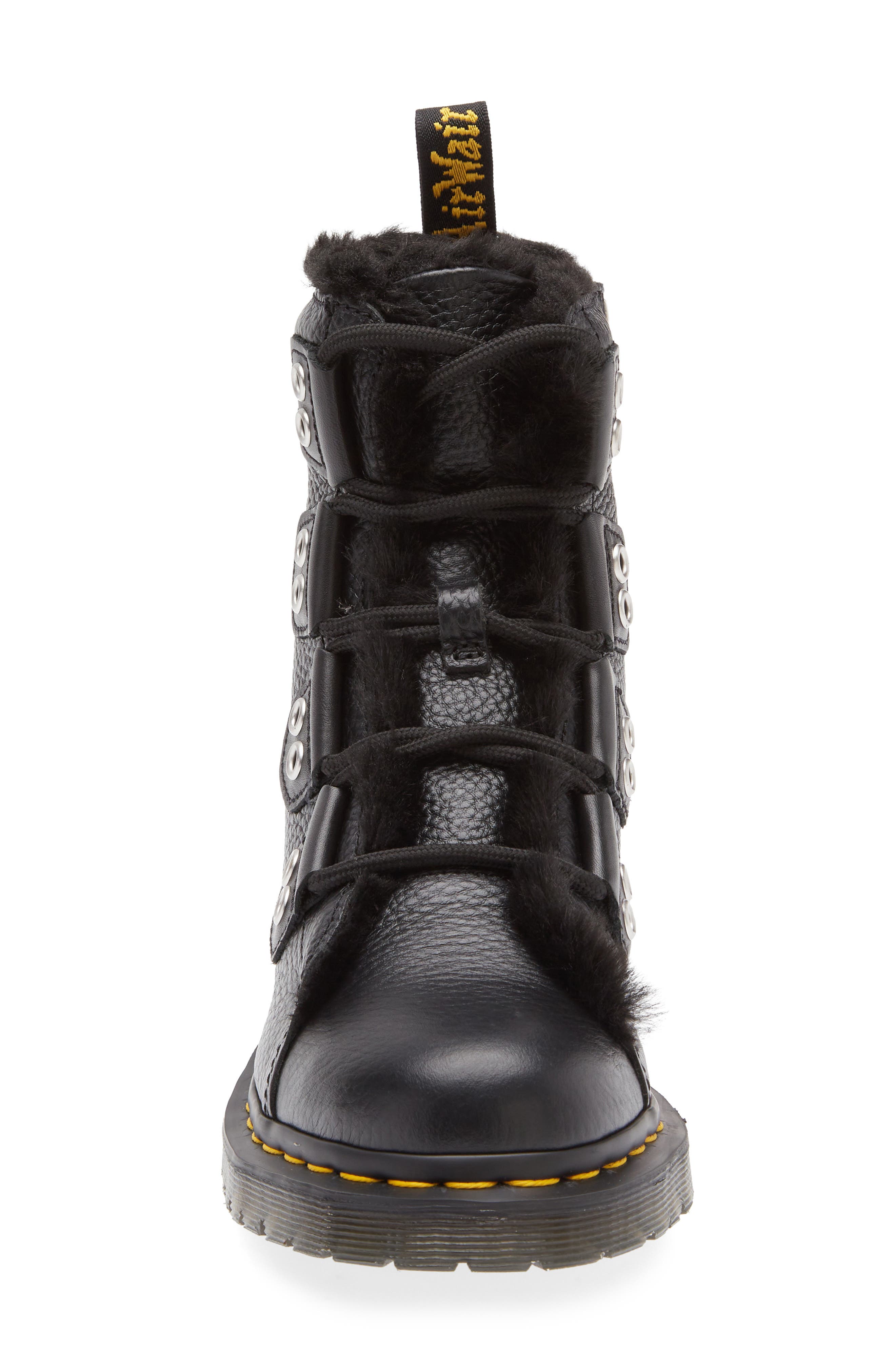 Dr. Martens 1460 Faux Fur Trim Ghillie Boot, Alternate, color, Black