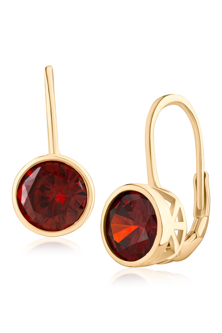 Round Bezel Cubic Zirconia Lever Back Earrings, Main, color, GARNET/ GOLD