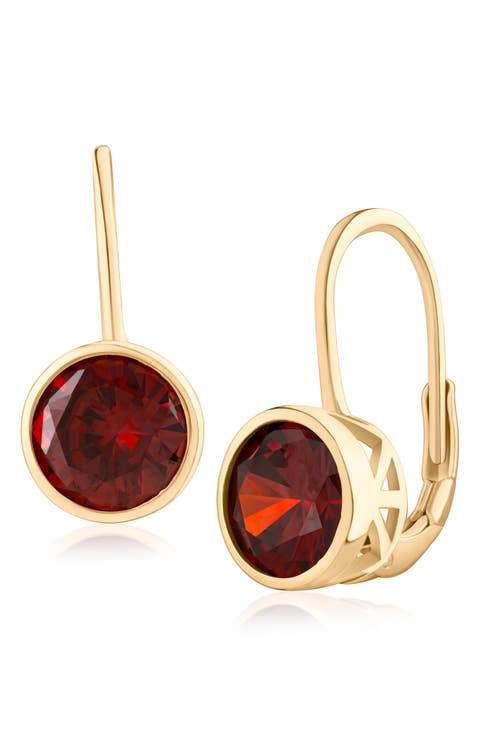 Round Bezel Cubic Zirconia Lever Back Earrings
