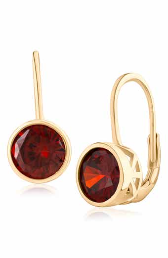 Round Bezel Cubic Zirconia Lever Back Earrings