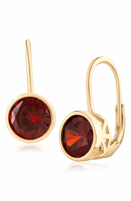 Round Bezel Cubic Zirconia Lever Back Earrings