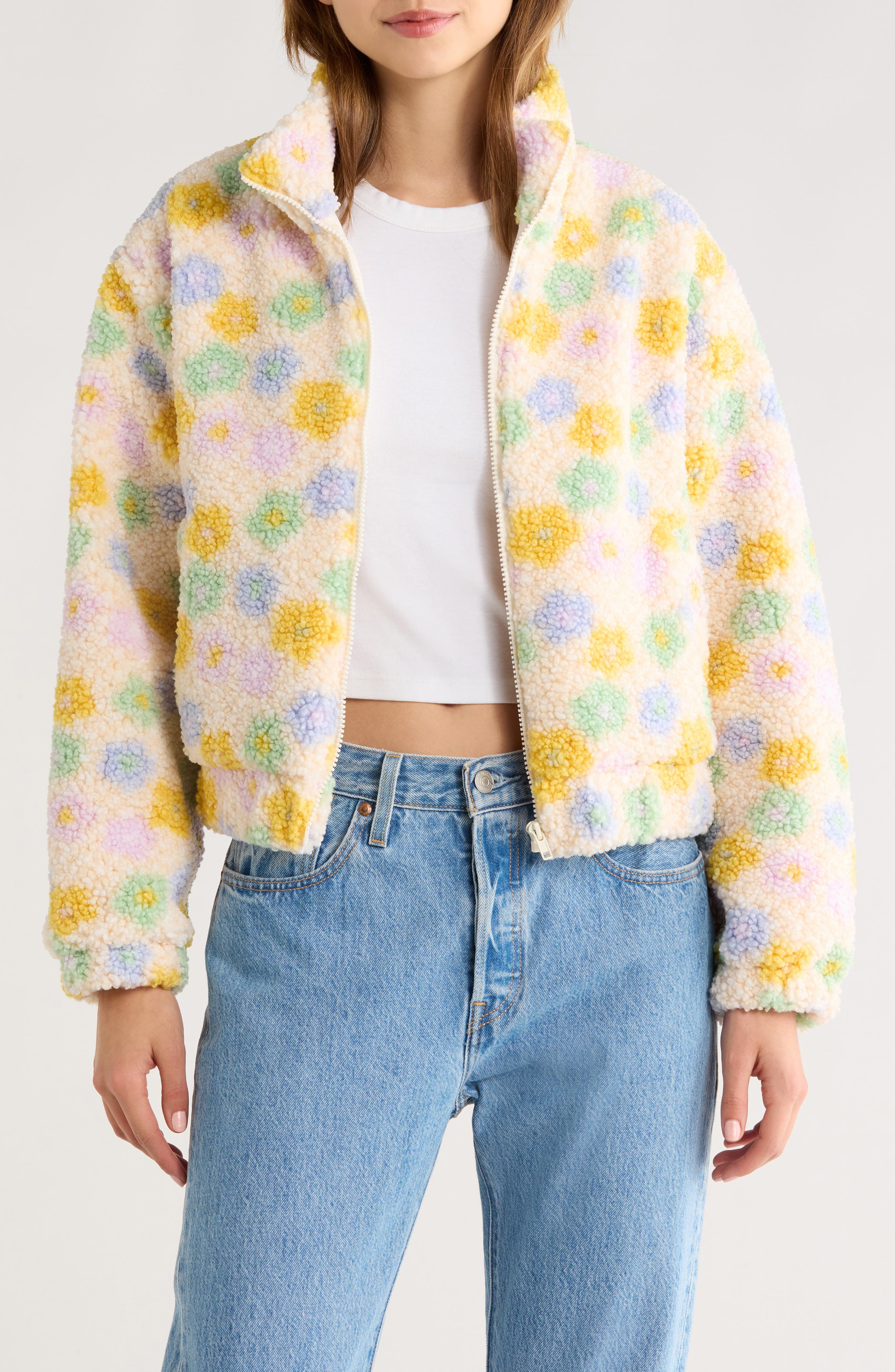 All in Favor Floral High Pile Fleece Jacket