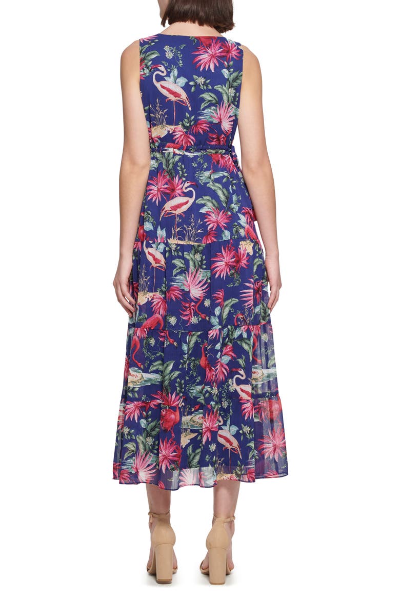Flamingo Print Sleeveless Chiffon Maxi Dress, Alternate, color, NAVY MULTI