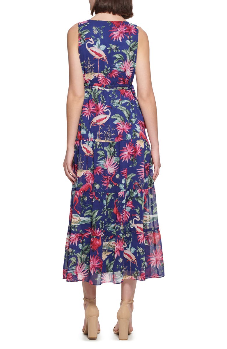 Kensie Flamingo Print Sleeveless Chiffon Maxi Dress, Alternate, color, Navy Multi