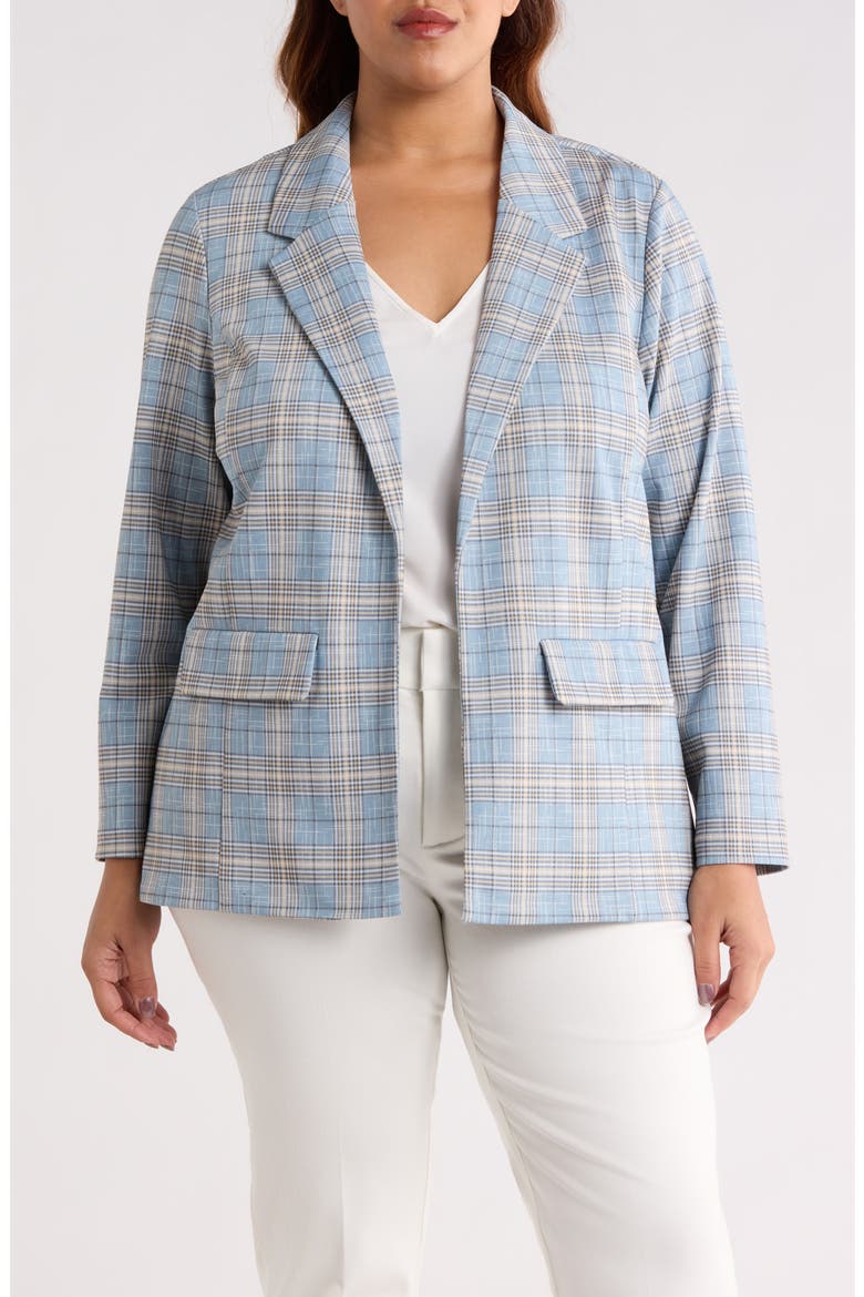 Plaid Open Front Boyfriend Blazer, Main, color, SHADOW BLUE MULTI