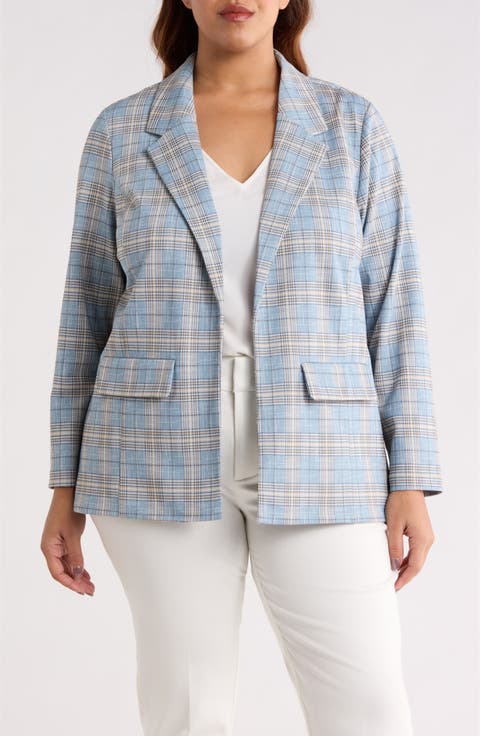 Plaid Open Front Boyfriend Blazer