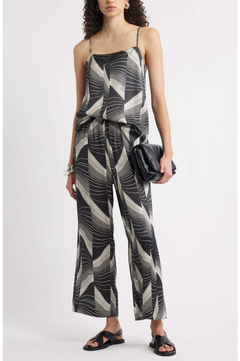 Print Pull-On Satin Crop Wide Leg Pants, Alternate, color, BLACK- IVORY WAVE SPLICE