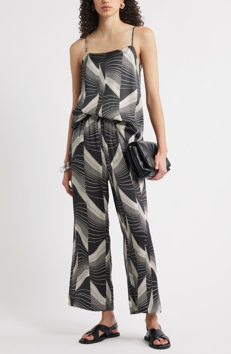 Nordstrom Print Pull-On Satin Crop Wide Leg Pants, Alternate, color, Black- Ivory Wave Splice