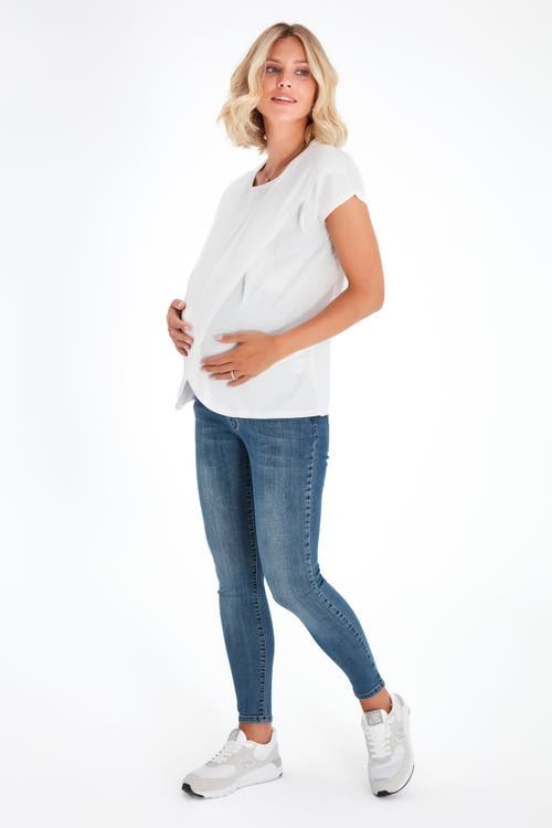 Accouchée Crossover Short Sleeve Cotton Maternity/nursing Top In White