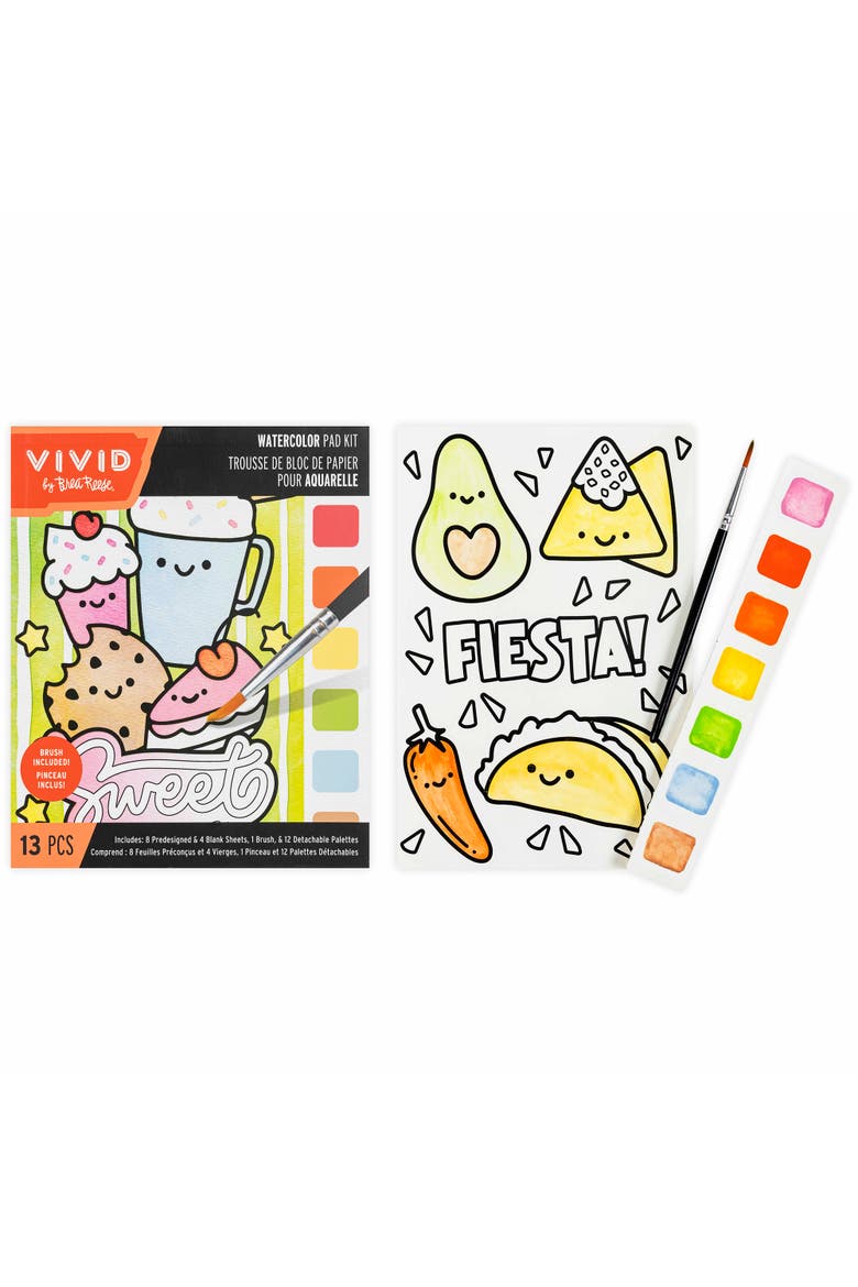 Watercolor Pad Kit, Kawaii Food, 8 Playful Designs, Alternate, color, Multicolored