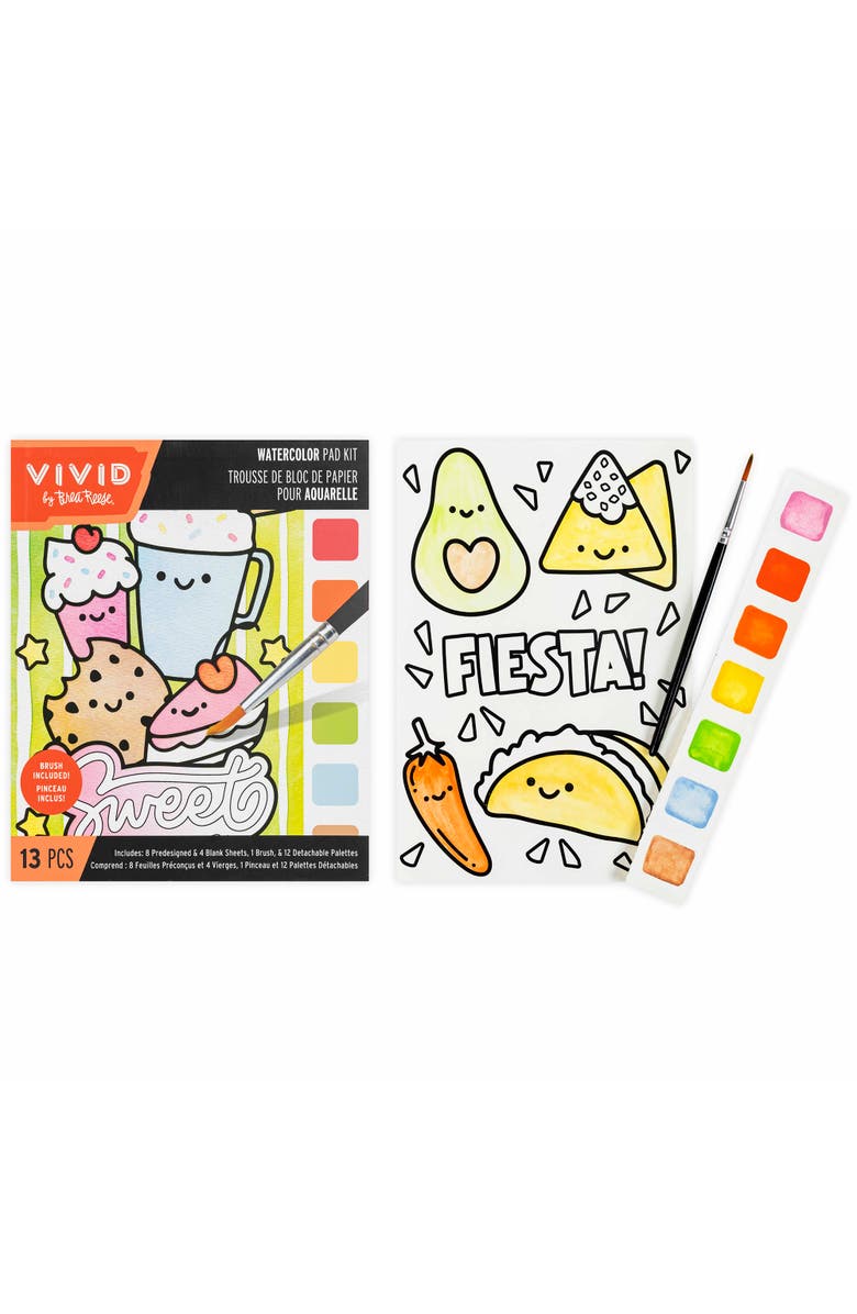 Brea Reese Vivid Watercolor Pad Kit, Kawaii Food, 8 Playful Designs, Alternate, color, Multicolored