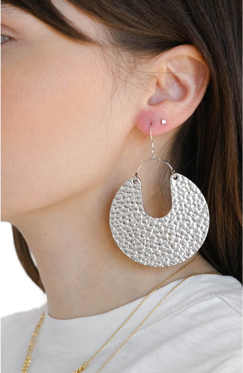 Nickel & Suede Leos Earrings, Alternate, color, Hammered Silver
