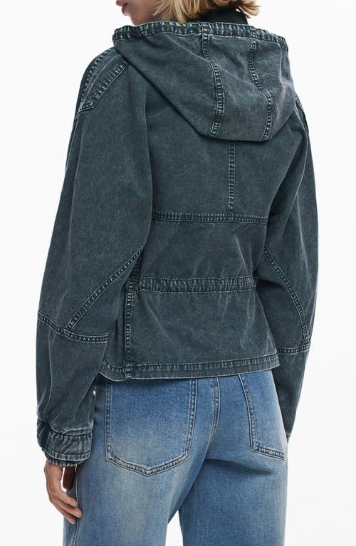 Desigual Hooded Denim Jacket In Green