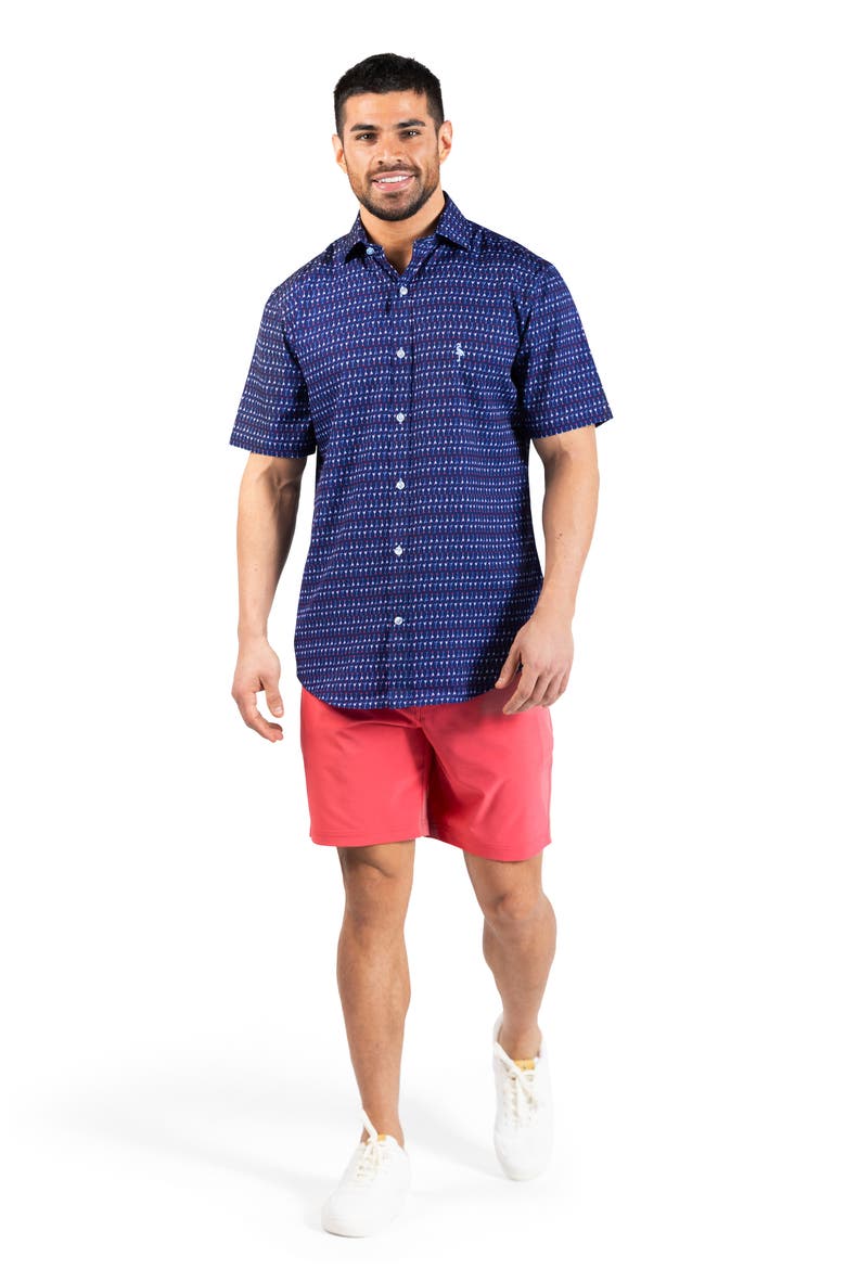 Martini Glasses Print Short Sleeve Button-Up Shirt, Alternate, color, NAVY