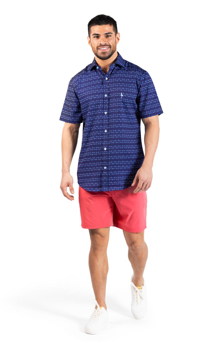 TailorByrd Martini Glasses Print Short Sleeve Button-Up Shirt, Alternate, color, Navy