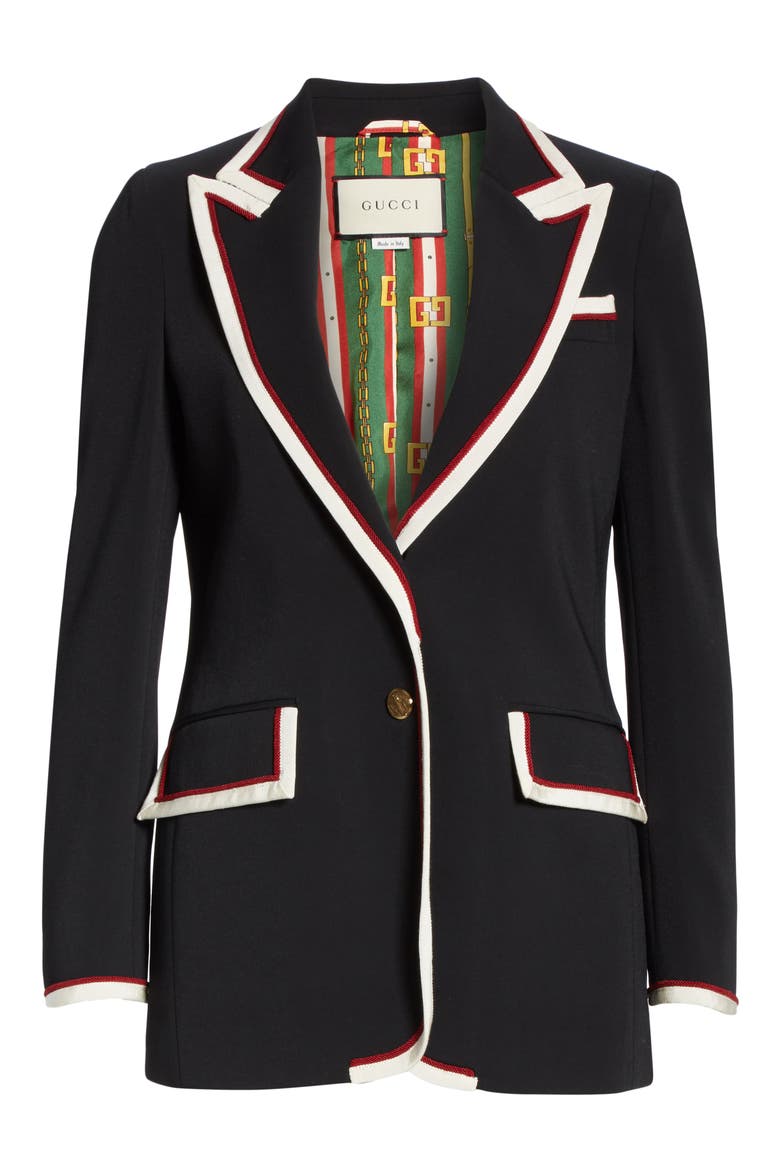 Peak Lapel Stretch Cady Blazer, Alternate, color, BLACK
