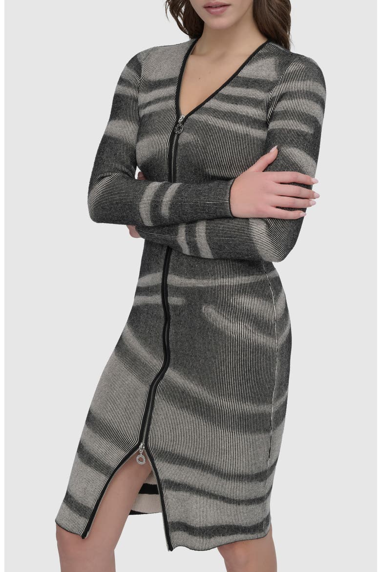 Zip Front Long Sleeve Sweater Dress, Alternate, color, GREY