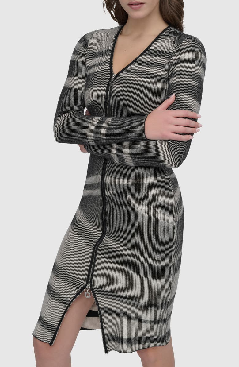 DKNY Zip Front Long Sleeve Sweater Dress, Alternate, color, Grey