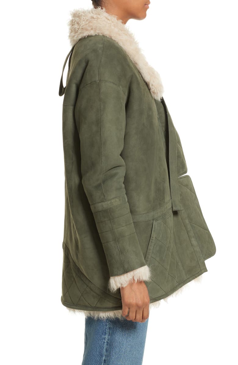Sandy Liang Ines Suede & Genuine Shearling Coat, Alternate, color, 