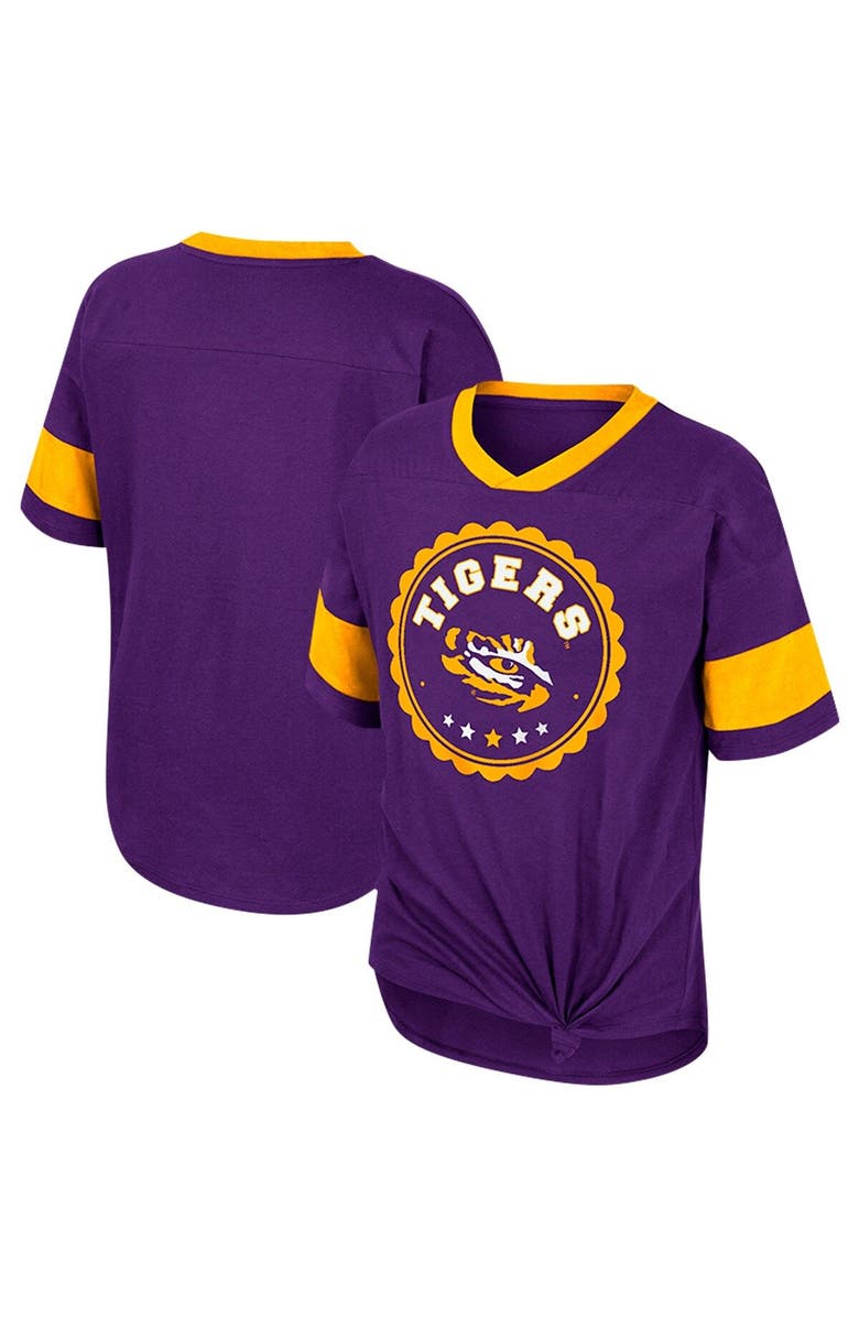 COLOSSEUM Girls Youth Colosseum Purple LSU Tigers Tomika Tie-Front V-Neck T-Shirt, Main, color,