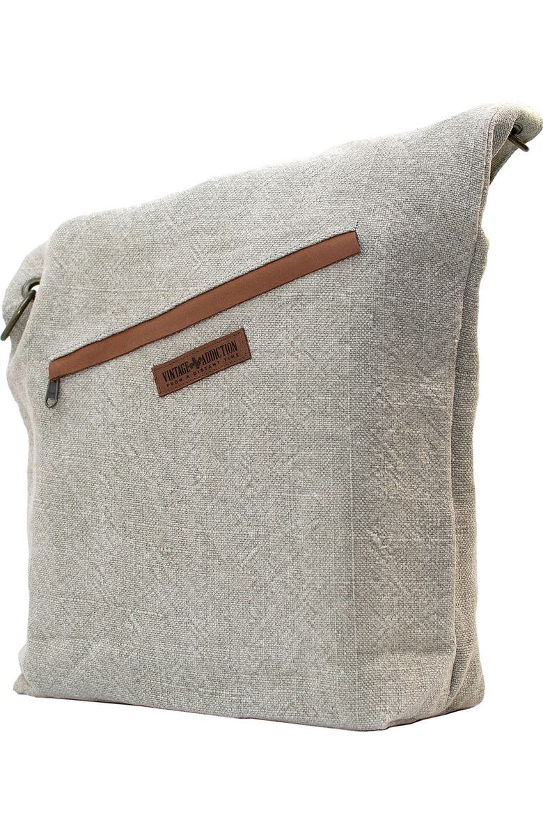 VINTAGE ADDICTION Foldover Jute & Leather Crossbody Bag, Alternate, color,