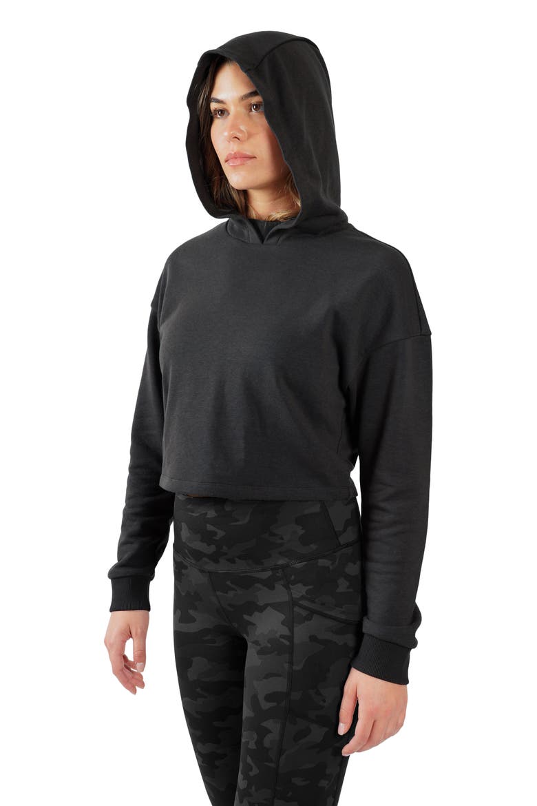 French Terry Crop Hoodie, Alternate, color, BLACK/ BLACK CAMO MULTI