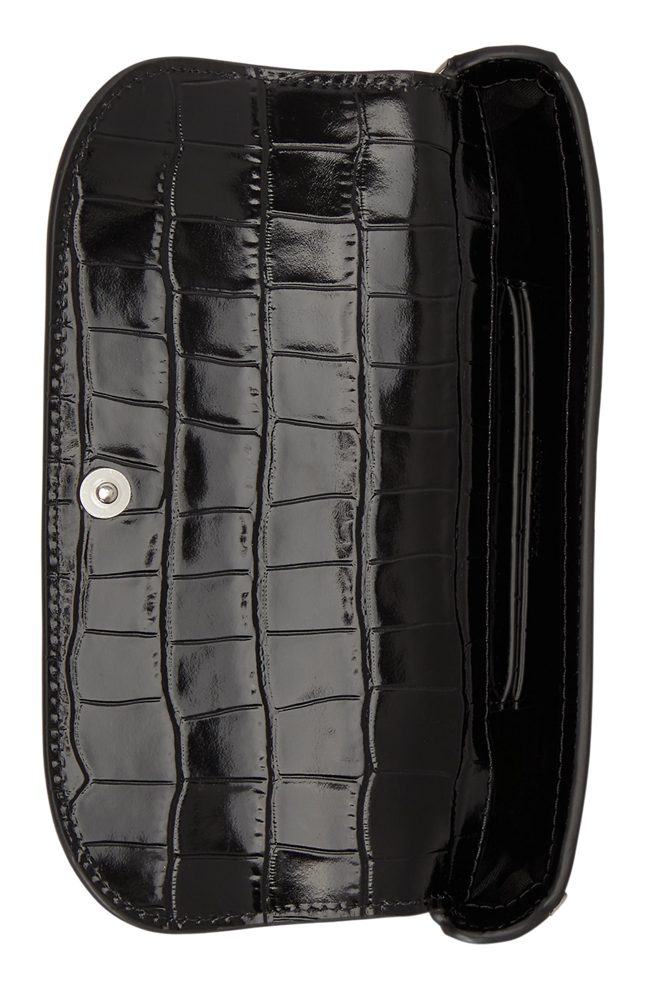 Croc-Embossed Marcy Crossbody Wallet, Alternate, color, BLACK