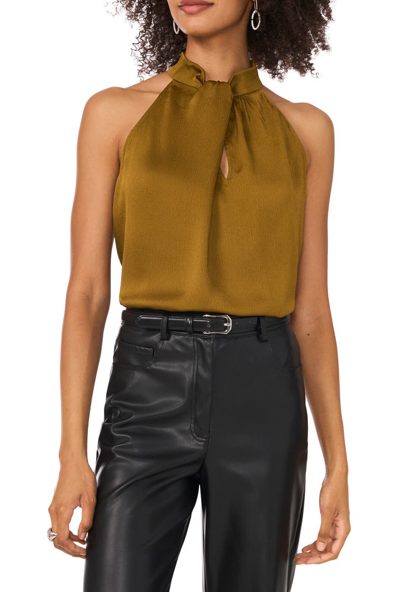 Twist Detail Textured Satin Tank, Main, color, BURNT OLIVE