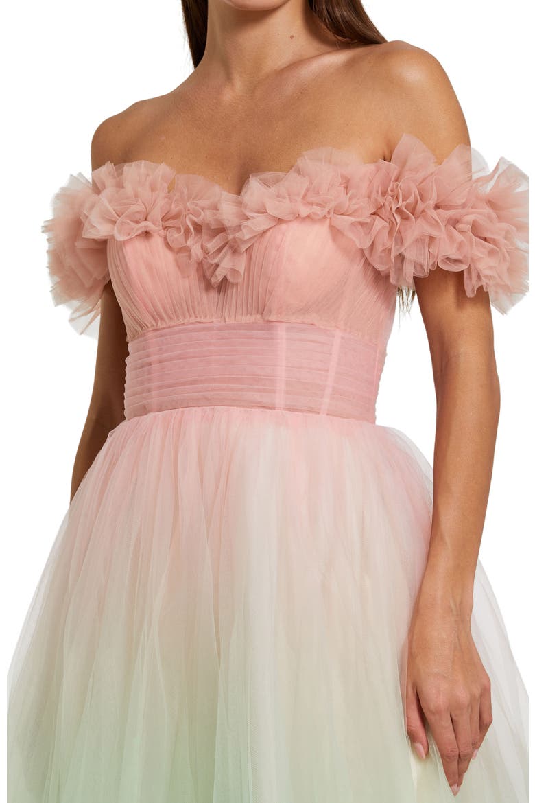 Off The Shoulder Ombre Tulle Ballgown, Alternate, color, Pink Sorbet