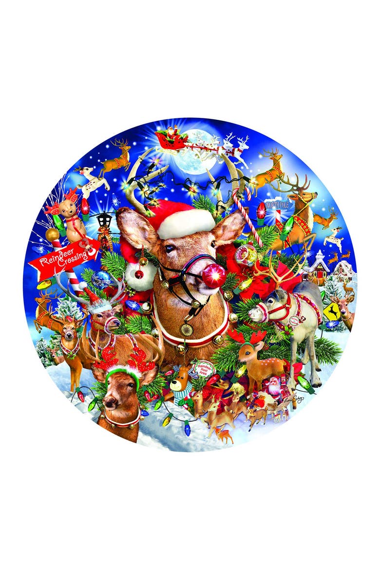 Reindeer Madness 1000 piece Jigsaw Puzzle for Adults Round, Alternate, color, Multicolor