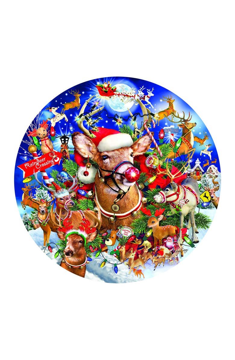 Sunsout Reindeer Madness 1000 piece Jigsaw Puzzle for Adults Round, Alternate, color, Multicolor