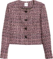 ST. JOHN Metallic Tape Tweed Crop Jacket