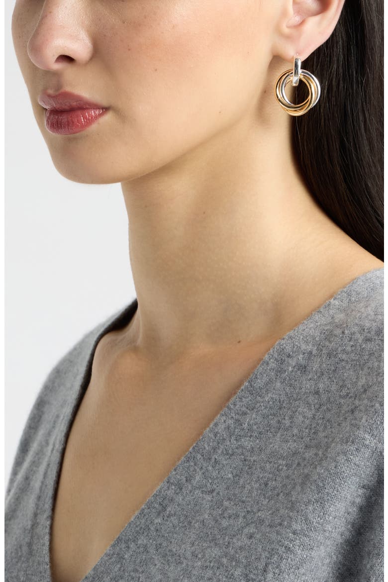 Triple Hoop Frontal Drop Earrings, Alternate, color, SILVER- GOLD