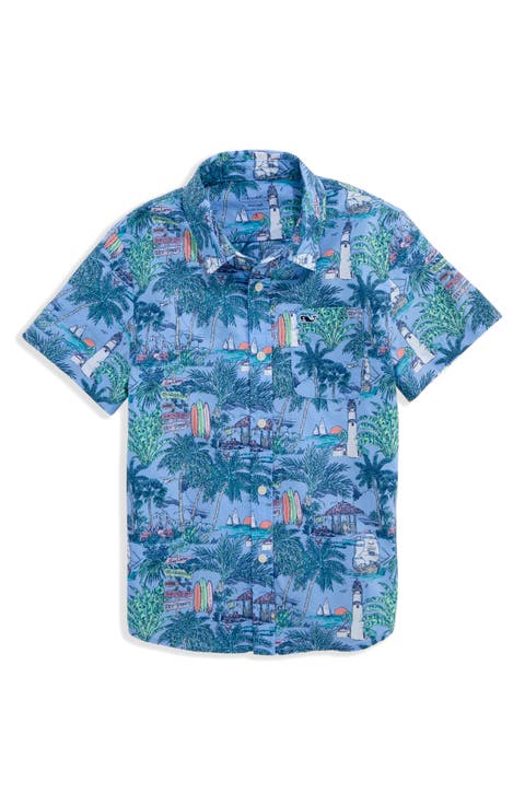 Kids' Print Cotton Short Sleeve Button-Up Shirt (Big Kid)