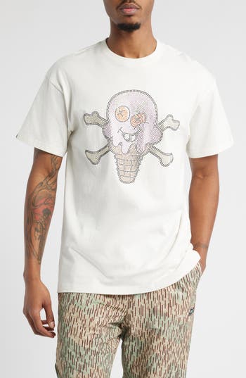 Icecream Stones Rhinestone Cotton Graphic T-shirt In White