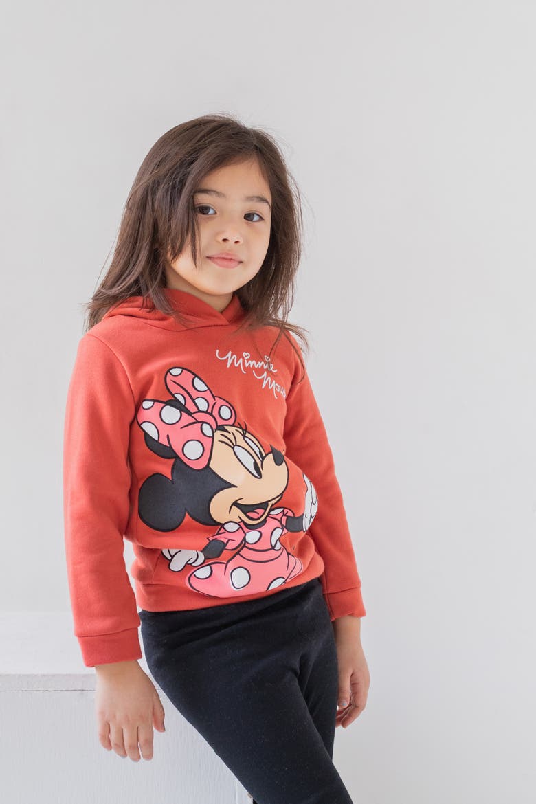 Minnie Mouse Fleece Hooded Sweatshirt, Alternate, color, Red Minnie Mouse