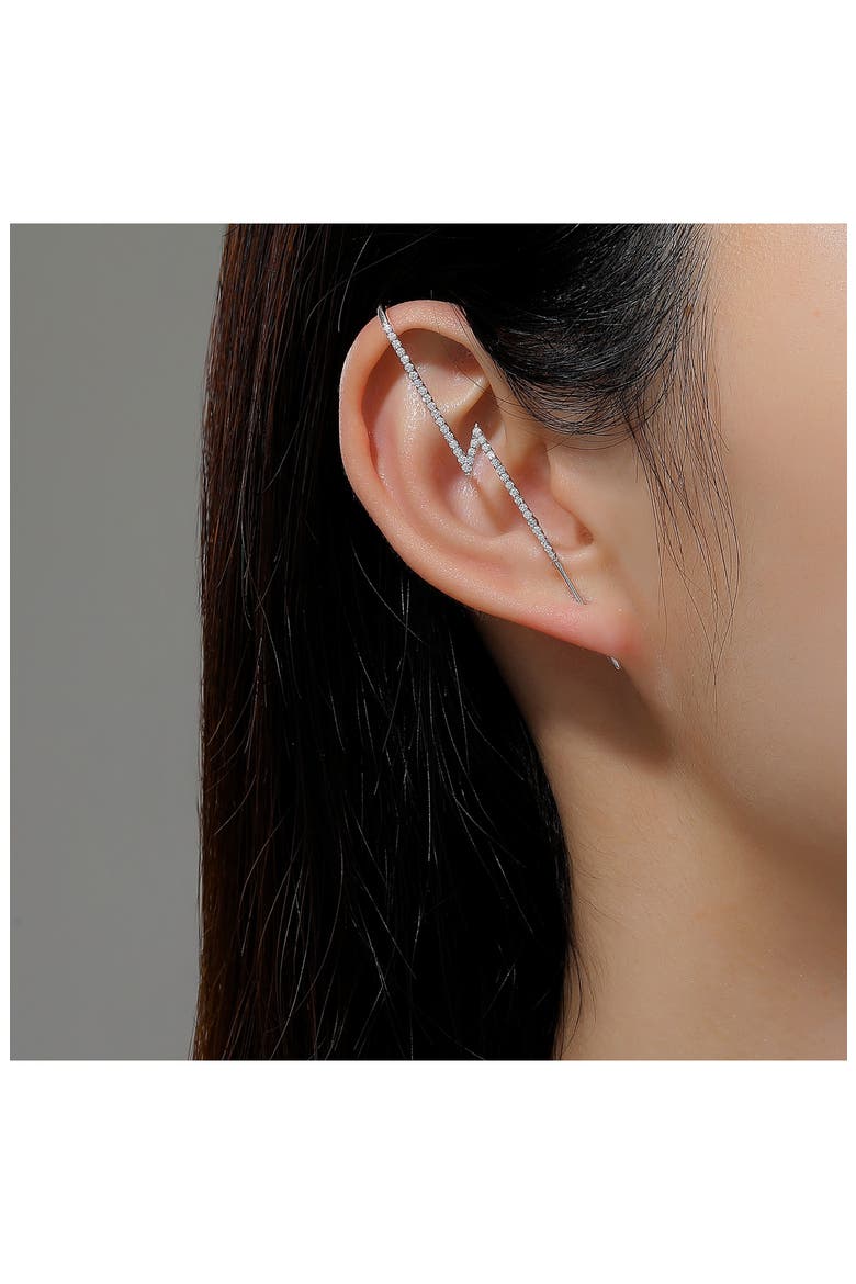 Lightning Bolt Simulated Diamond Ear Cuff, Alternate, color, WHITE