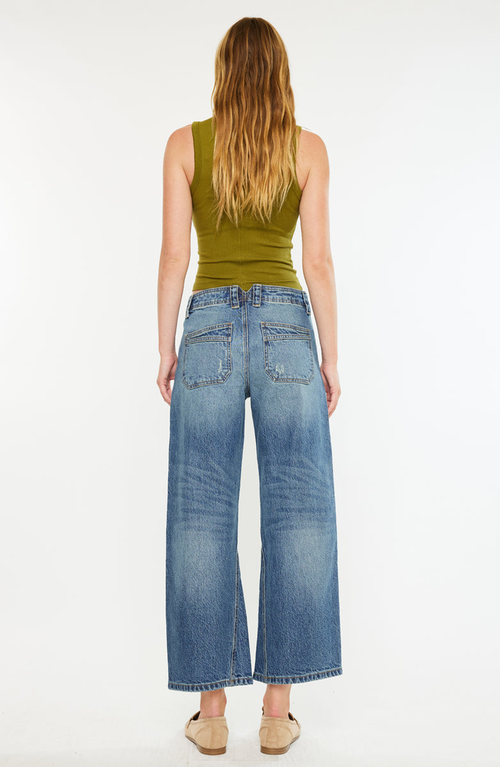 Kancan Bells Mid Rise Loose Barrel Jeans In Blue