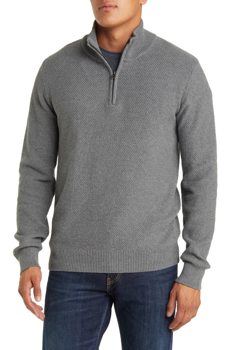 Waffle Knit Quarter Zip Pullover, Main, color, GREY