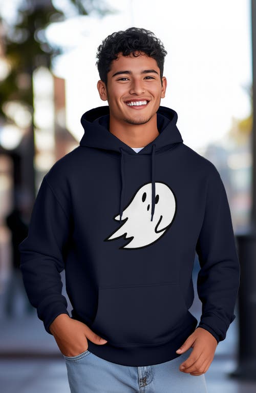 Dalix Giant Ghost Fleece Hoodie In Navy Blue