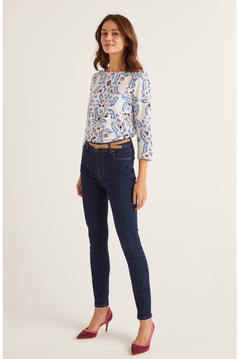 Nadine Printed Top, Alternate, color, IVORY AND BOLD BLUE JOLIE
